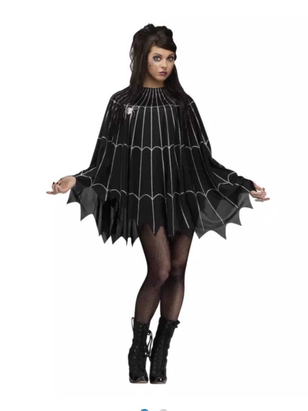 Spirit  Black Cape Poncho with Silver Spiderweb Print